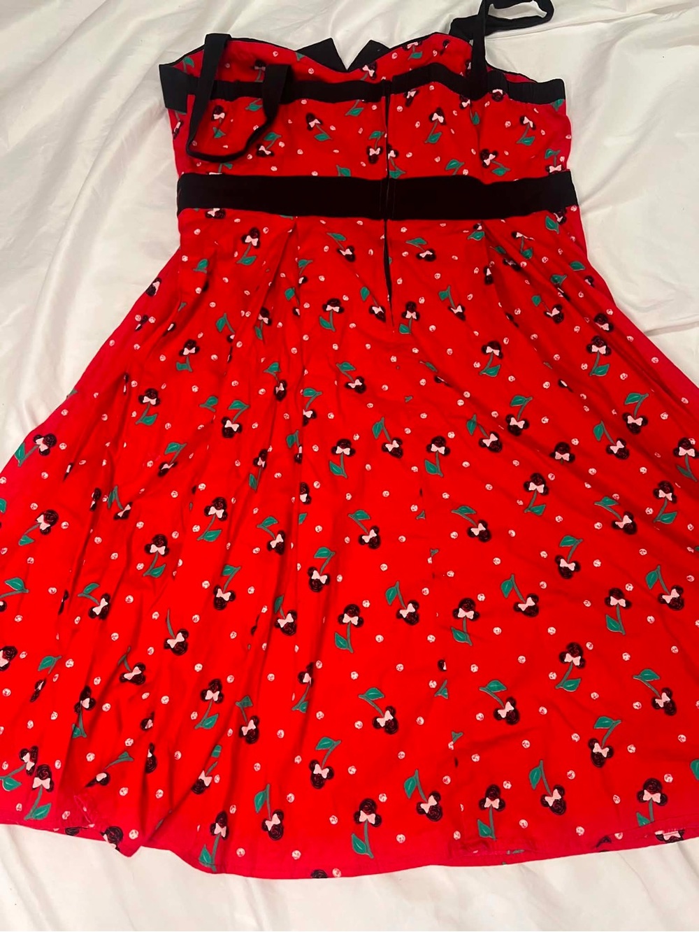 Disney Red Midi Dress with Black Trim and Green Floral Accents - Picture 2 of 5